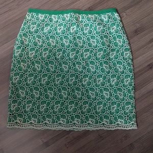 Jcrew green lace pencil skirt 00
